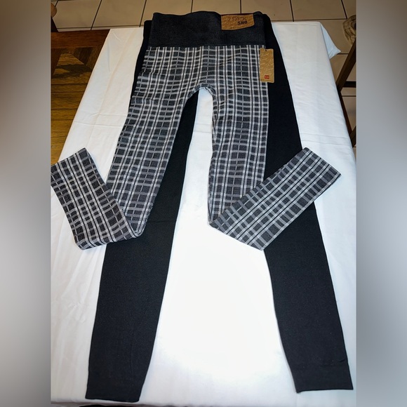 NWT SHOSHO 2PACK LEGGINGS BLACK PLAIN AND CHECKERED SIZE S/M(14) - Picture 3 of 3